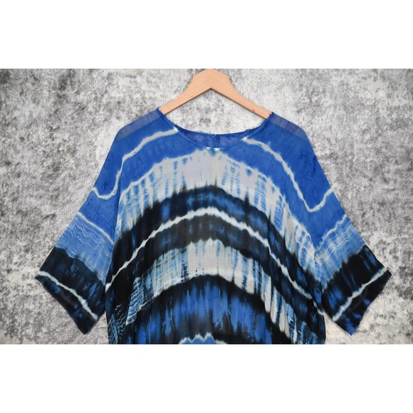 Raquel Allegra Dress Womens Blue Silk Tie Dye Kaftan Midi Size 0 / XS - Picture 2 of 6
